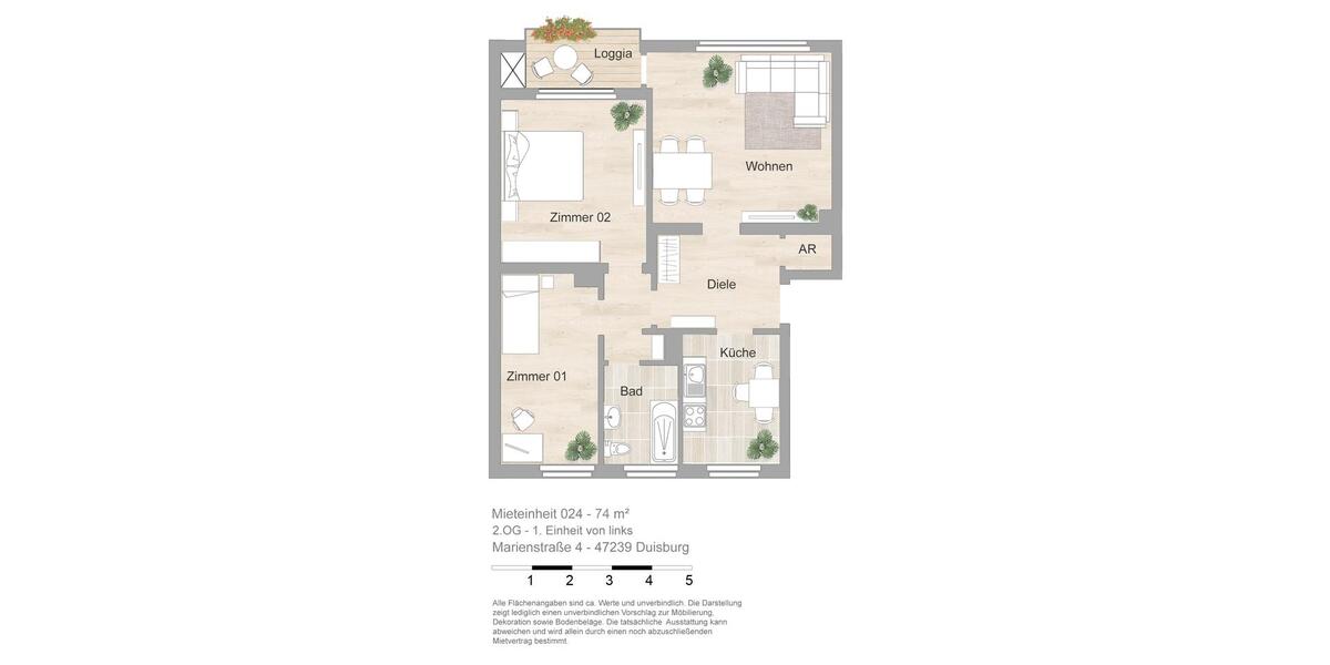 Etagenwohnung Duisburg Rheinhausen - 3 Zimmer, 74 m&sup2;, 722&euro; | Angebot:26007290