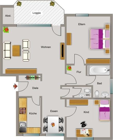 Etagenwohnung Neukirchen-Vluyn Vluyn - 3.5 Zimmer, 69 m&sup2;, 385&euro; | Angebot:22702935