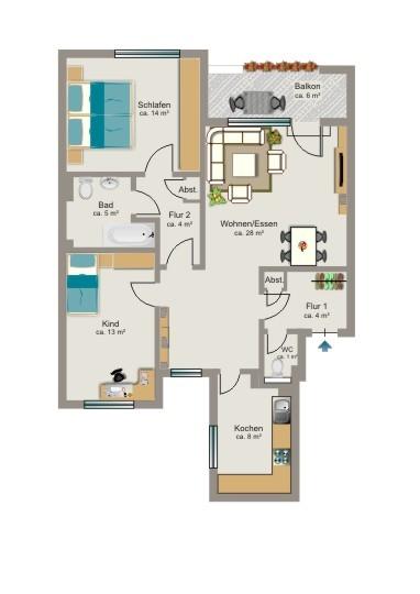 Erdgeschoßwohnung Kamp-Lintfort Lintfort - 3.5 Zimmer, 80 m&sup2;, 430&euro; | Angebot:25665139
