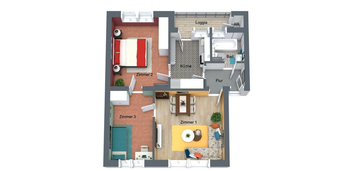 Etagenwohnung Duisburg Rheinhausen - 3 Zimmer, 59 m&sup2;, 550&euro; | Angebot:26020352