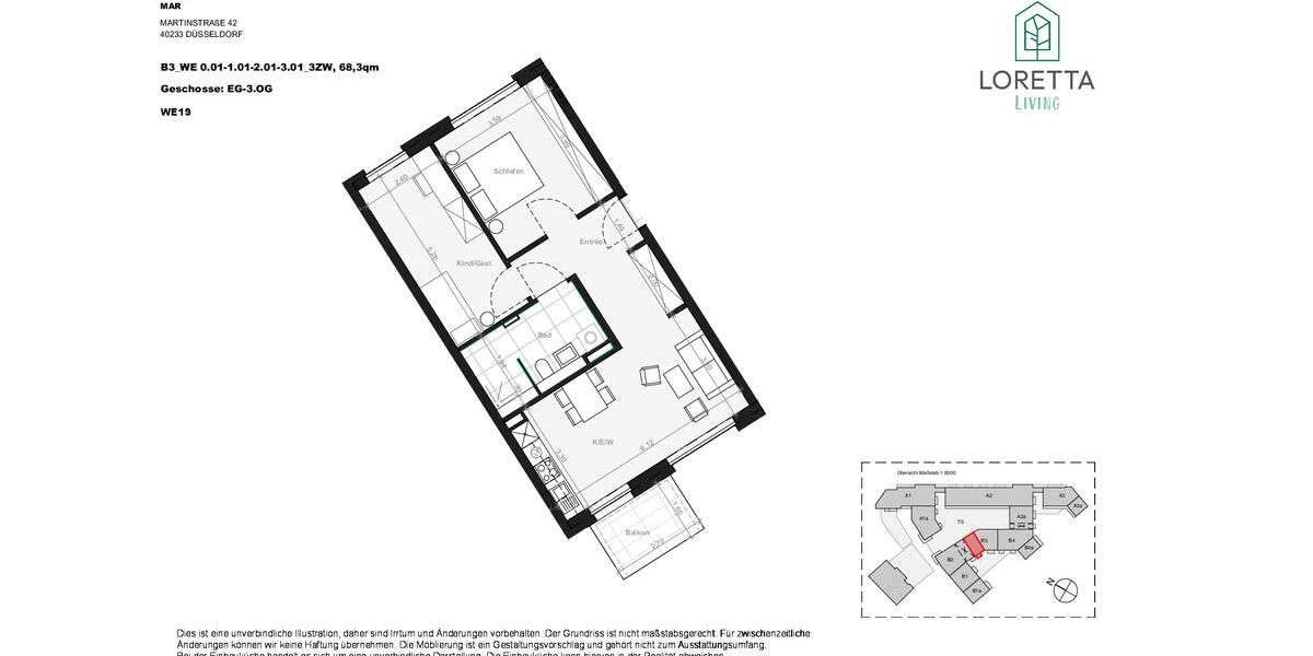 Erdgeschoßwohnung Düsseldorf Stadtbezirk 3 - 3 Zimmer, 68 m&sup2;, 1.495&euro; | Angebot:25975474