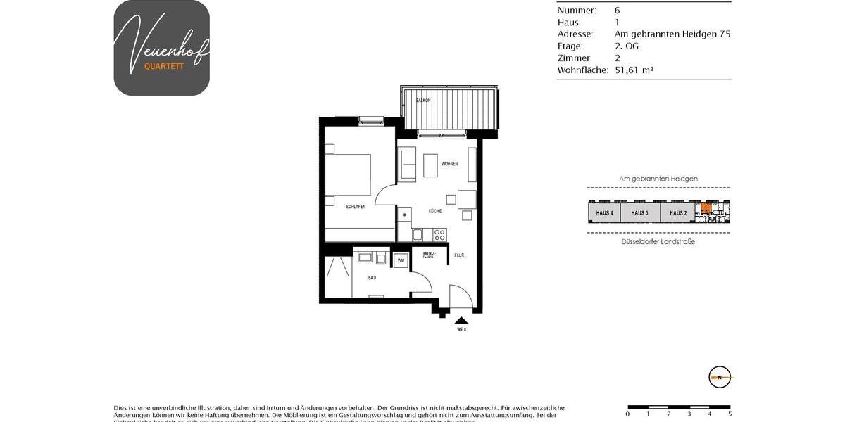 Etagenwohnung Duisburg Angerhausen - 2 Zimmer, 52 m&sup2;, 735&euro; | Angebot:25378992