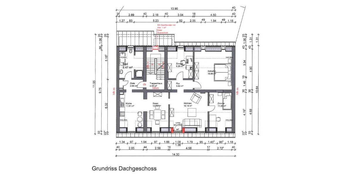 Dachgeschoßwohnung Düsseldorf Oberbilk - 4.5 Zimmer, 100 m&sup2;, 1.190&euro; | Angebot:25750079