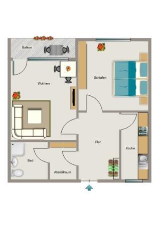 Etagenwohnung Duisburg Essenberg - 2.5 Zimmer, 54 m&sup2;, 454&euro; | Angebot:25050832