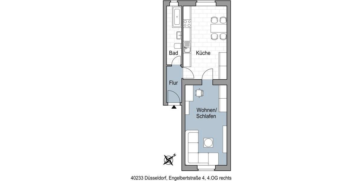 Etagenwohnung Düsseldorf Flingern Süd - 1 Zimmer, 44 m&sup2;, 550&euro; | Angebot:26542353
