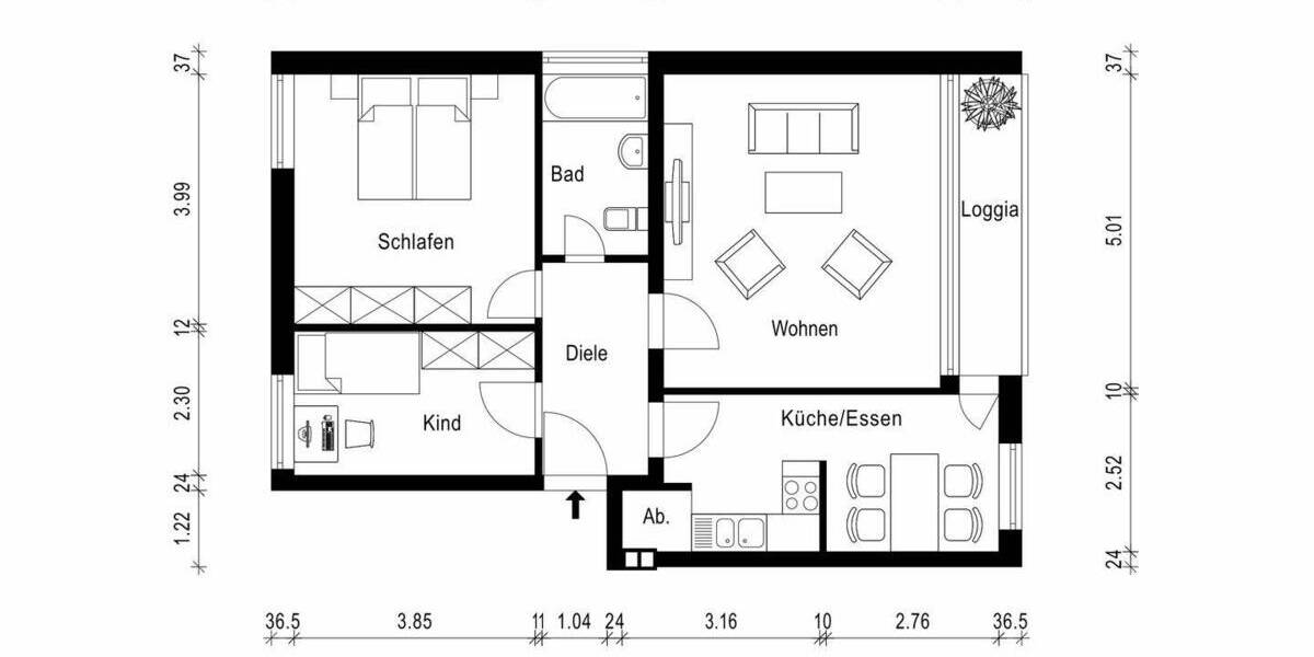 Etagenwohnung Neuss Furth-Süd - 3 Zimmer, 72 m&sup2;, 229.000&euro; | Angebot:26859063