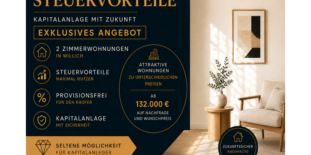 Etagenwohnung Willich - 2 Zimmer, 54 m&sup2;, 162.656&euro; | Angebot:27162101