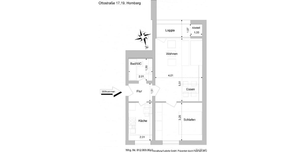 Etagenwohnung Duisburg Essenberg - 2 Zimmer, 51 m&sup2;, 520&euro; | Angebot:25539405