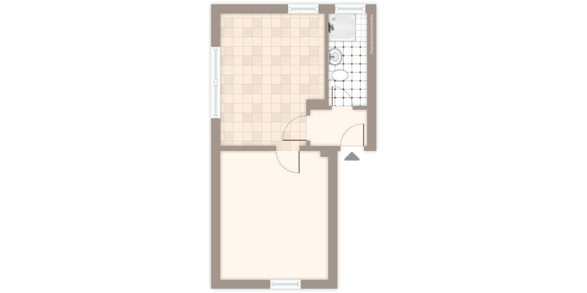 Erdgeschoßwohnung Mönchengladbach Süd - 1 Zimmer, 32 m&sup2;, 309&euro; | Angebot:25992870