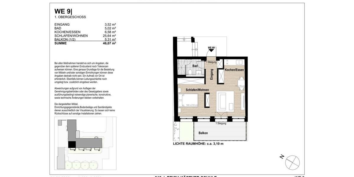 Etagenwohnung Krefeld Fischeln - 1 Zimmer, 46 m&sup2;, 645&euro; | Angebot:26440853