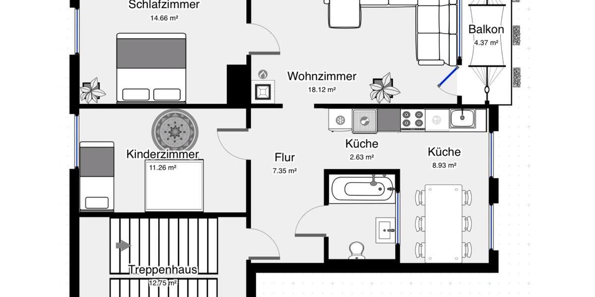 Etagenwohnung Duisburg Angerhausen - 3.5 Zimmer, 70 m&sup2;, 207.777&euro; | Angebot:26313053