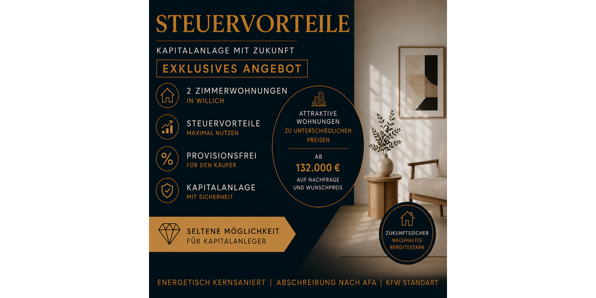 Etagenwohnung Willich - 2 Zimmer, 67 m&sup2;, 200.500&euro; | Angebot:27162100