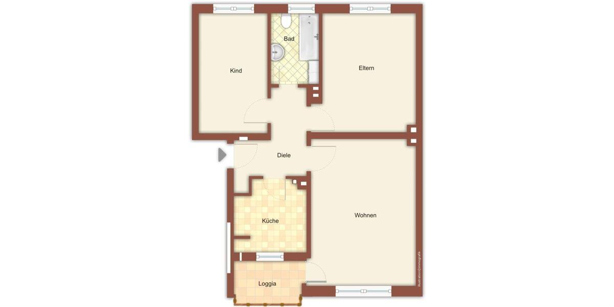Etagenwohnung Mönchengladbach Nord - 3 Zimmer, 62 m&sup2;, 639&euro; | Angebot:25963944