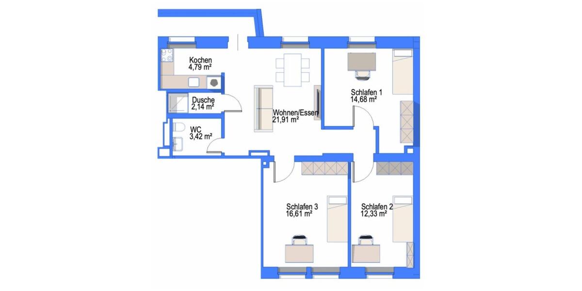 Etagenwohnung Mönchengladbach Nord - 3 Zimmer, 76 m&sup2;, 1.220&euro; | Angebot:25149670