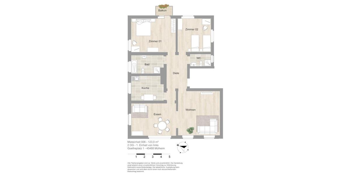 Etagenwohnung Mülheim an der Ruhr - 4 Zimmer, 124 m&sup2;, 1.415&euro; | Angebot:25877313