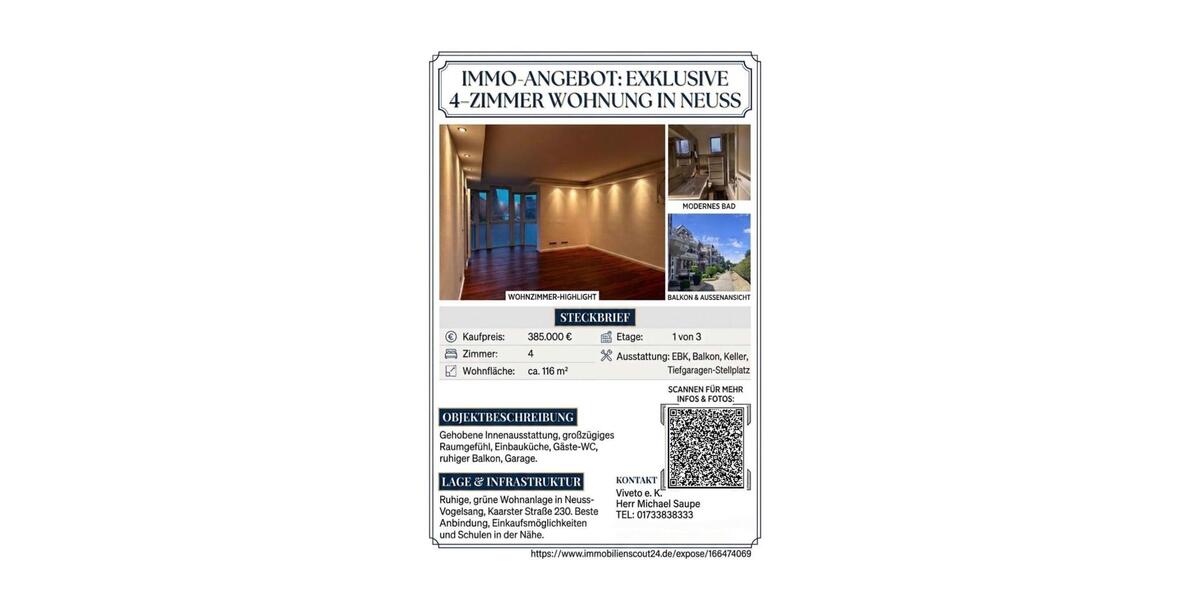 Etagenwohnung Neuss Furth-Mitte - 4 Zimmer, 116 m&sup2;, 385.000&euro; | Angebot:27017609