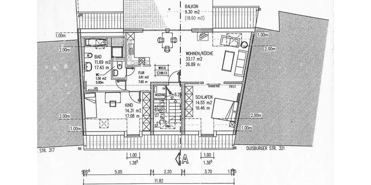 Dachgeschoßwohnung Duisburg Essenberg - 3 Zimmer, 88 m&sup2;, 219.000&euro; | Angebot:25419517