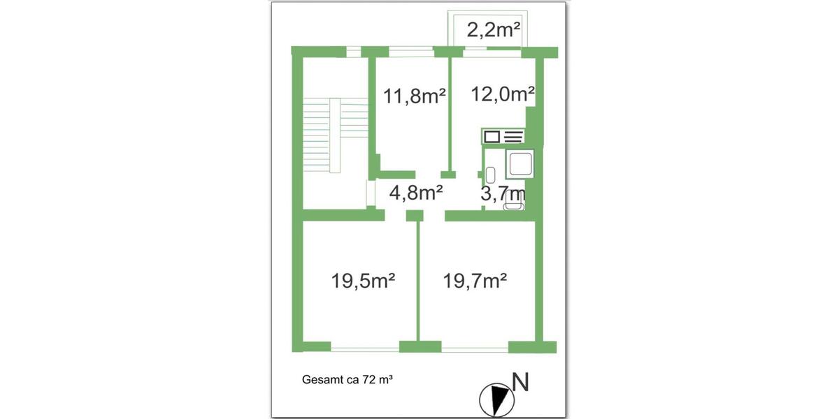 Etagenwohnung Mönchengladbach Süd - 3 Zimmer, 72 m&sup2;, 576&euro; | Angebot:26003666
