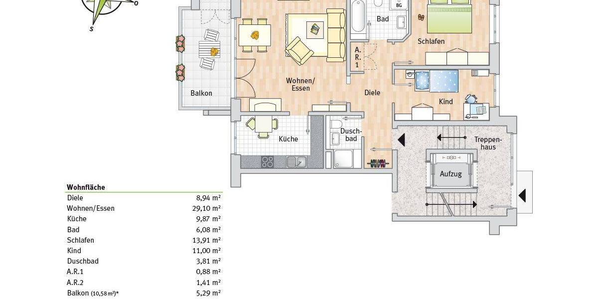 Etagenwohnung Mettmann - 3 Zimmer, 90 m&sup2;, 1.220&euro; | Angebot:26029552