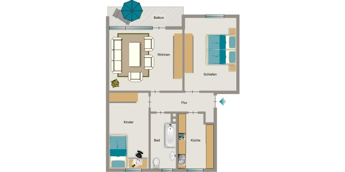 Etagenwohnung Moers Rheinkamp - 3.5 Zimmer, 65 m&sup2;, 568&euro; | Angebot:26329876