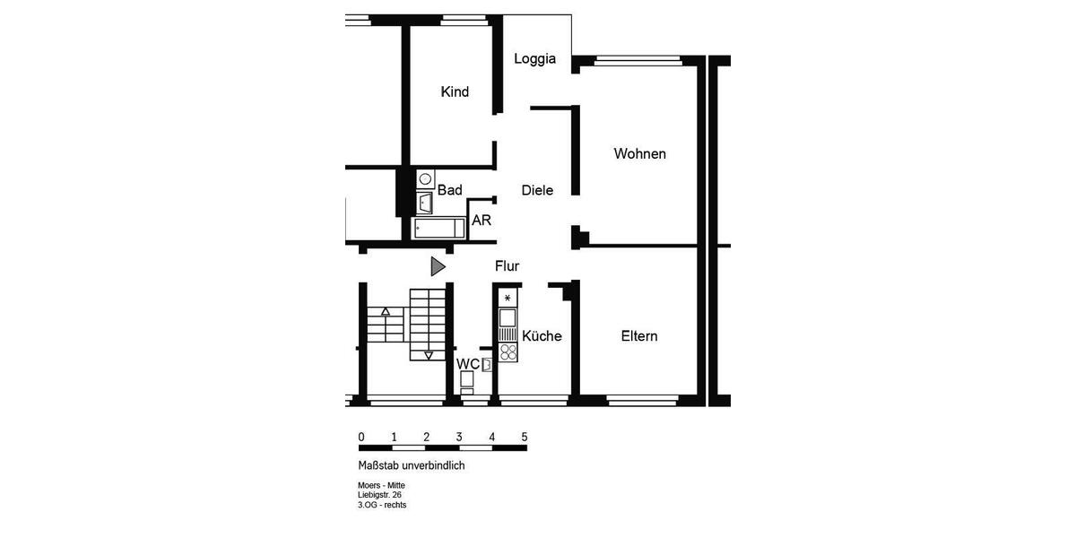 Etagenwohnung Moers - 3.5 Zimmer, 74 m&sup2;, 749&euro; | Angebot:26677447
