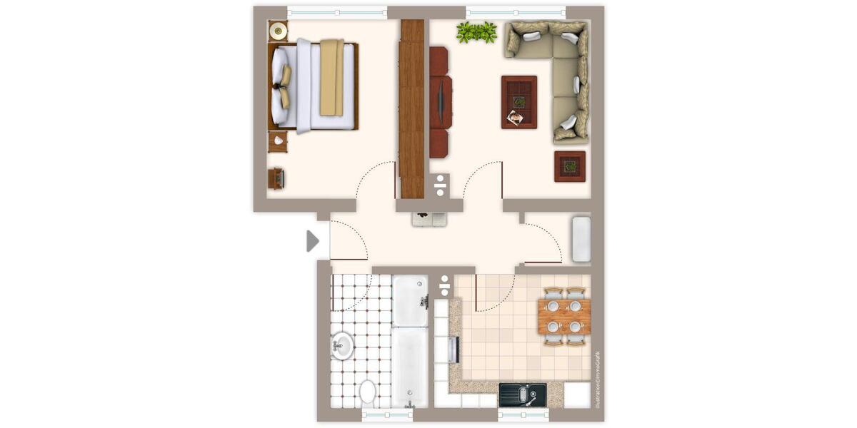 Erdgeschoßwohnung Mönchengladbach Süd - 2 Zimmer, 50 m&sup2;, 479&euro; | Angebot:25853501
