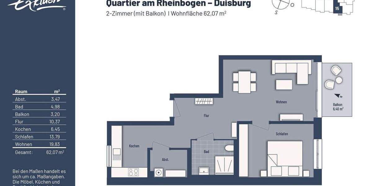 Etagenwohnung Duisburg Buchholz - 2 Zimmer, 61 m&sup2;, 270.000&euro; | Angebot:25910456