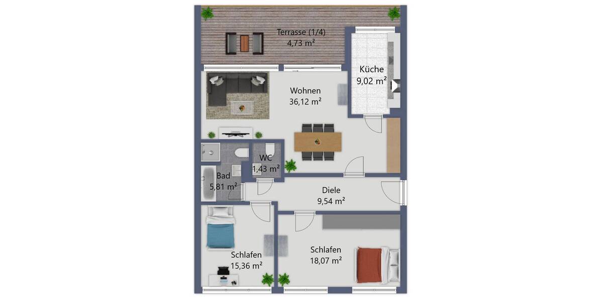 Etagenwohnung Düsseldorf / Unterbach Unterbach - 3 Zimmer, 100 m&sup2;, 385.000&euro; | Angebot:26933820